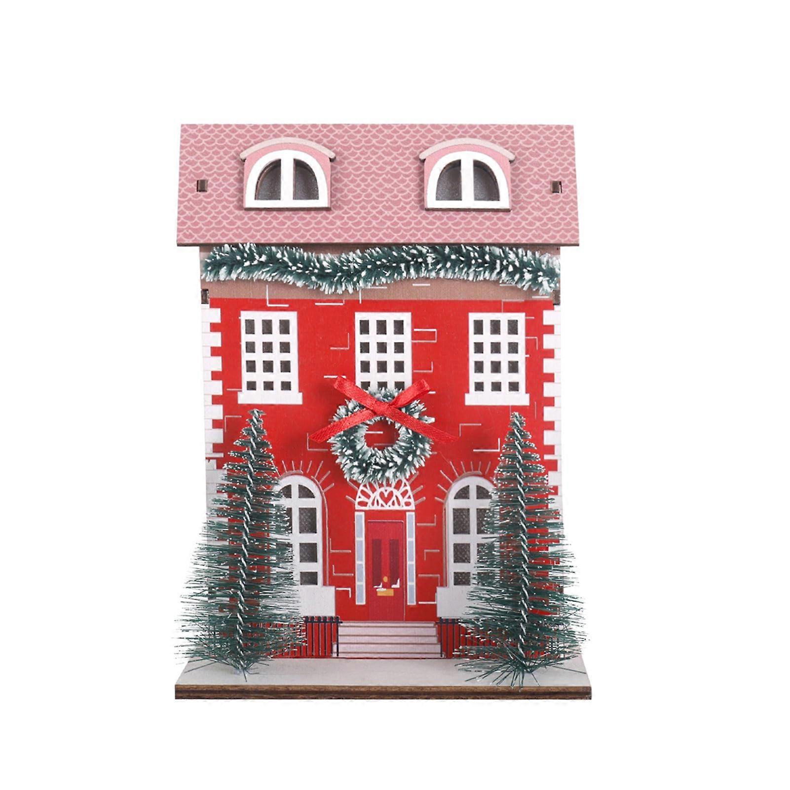 Glow Wooden Village Set Christmas Day Decoration Must-have House Snow Tree SCENE SIZE MATCHING GLOWS