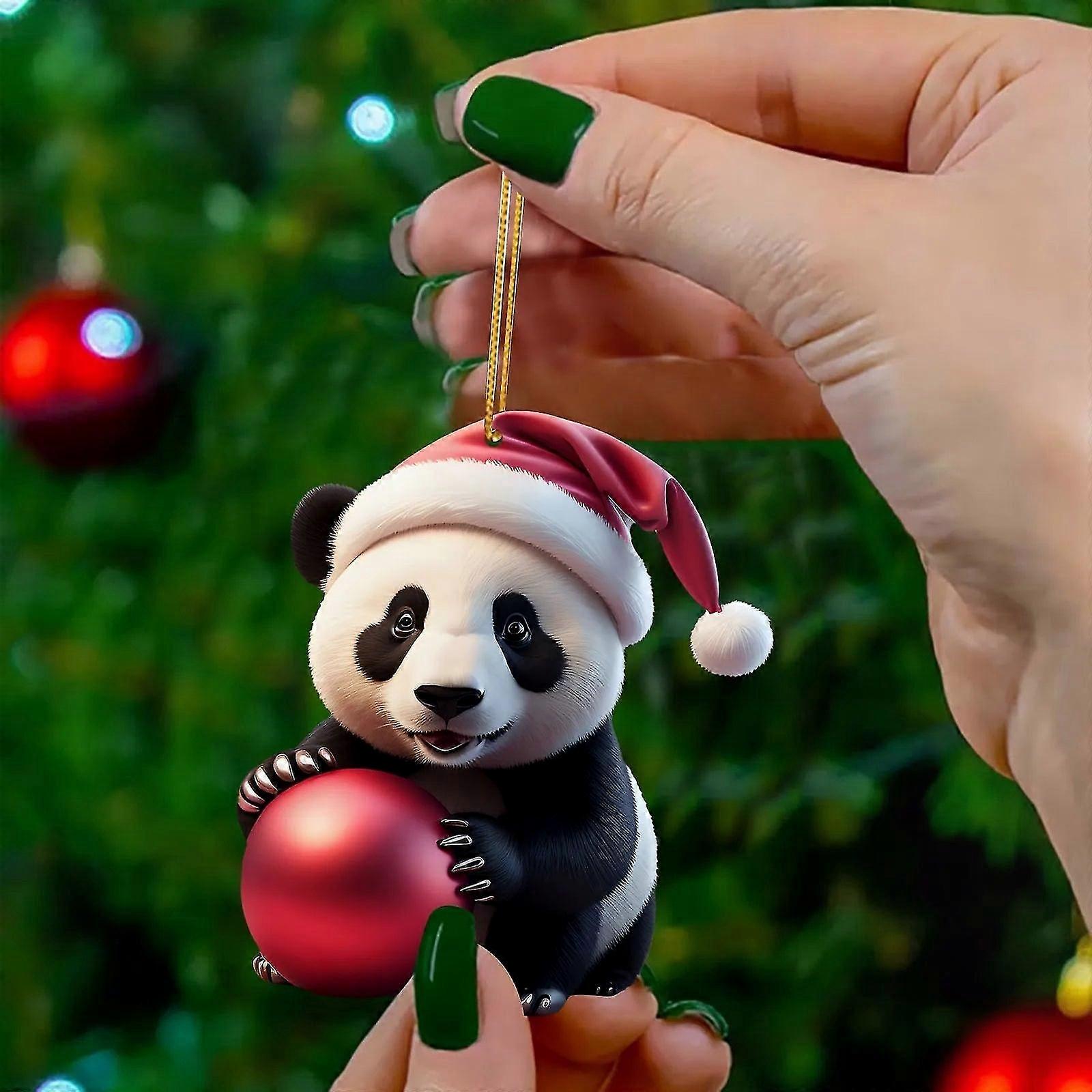 Flat Acrylic Panda Ornaments for Christmas Tree Hanging Decor
