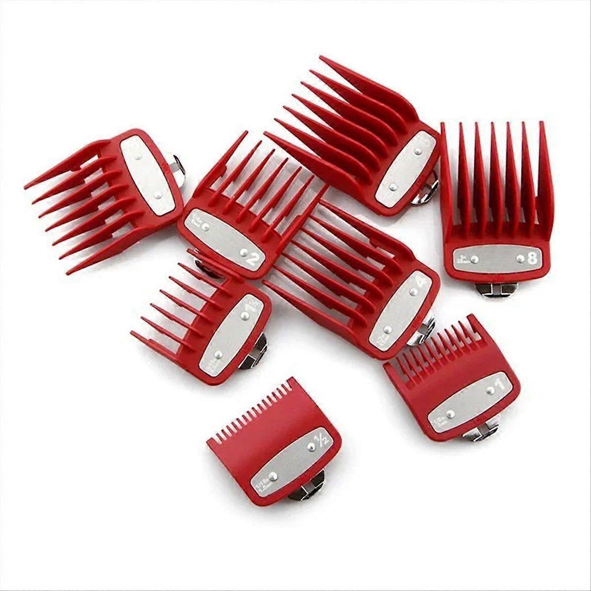 8Pcs Professional Limit Comb Cutting Guide Combs Set for & & Clipper Comb Guard Barberia Red