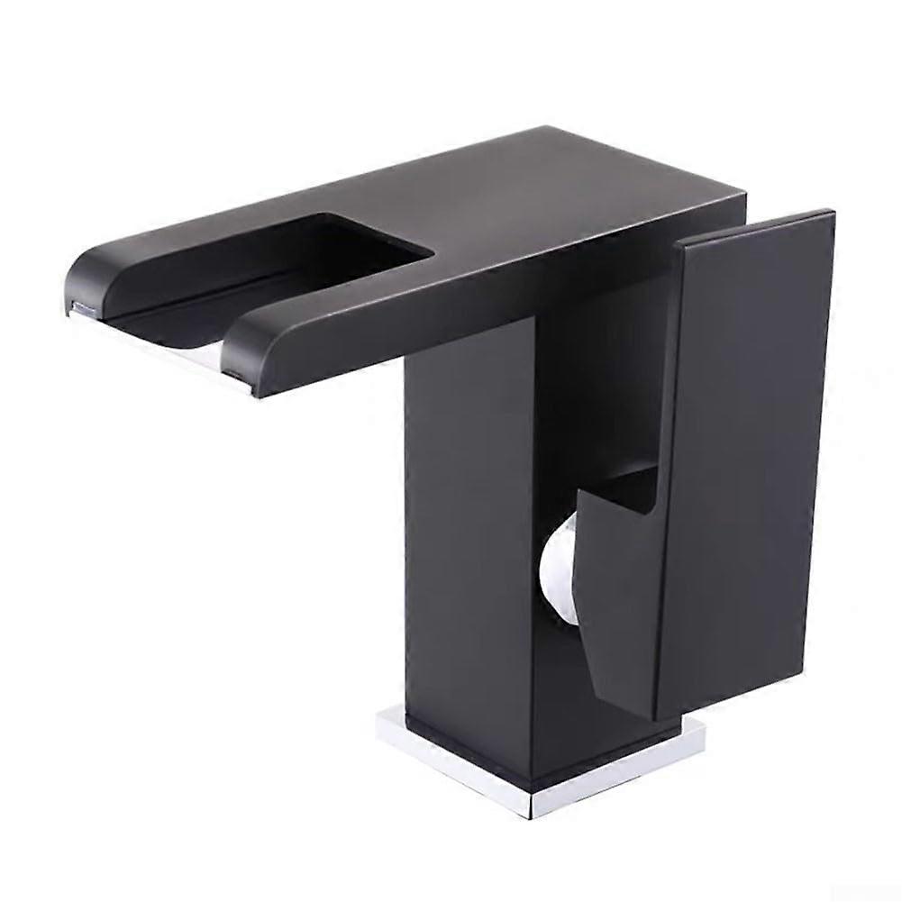 Waterfall Faucet Deck Mount SingleHandle Mixer Tap With LED ColorChanging Light, Indicator, Black, Bathroom Sink