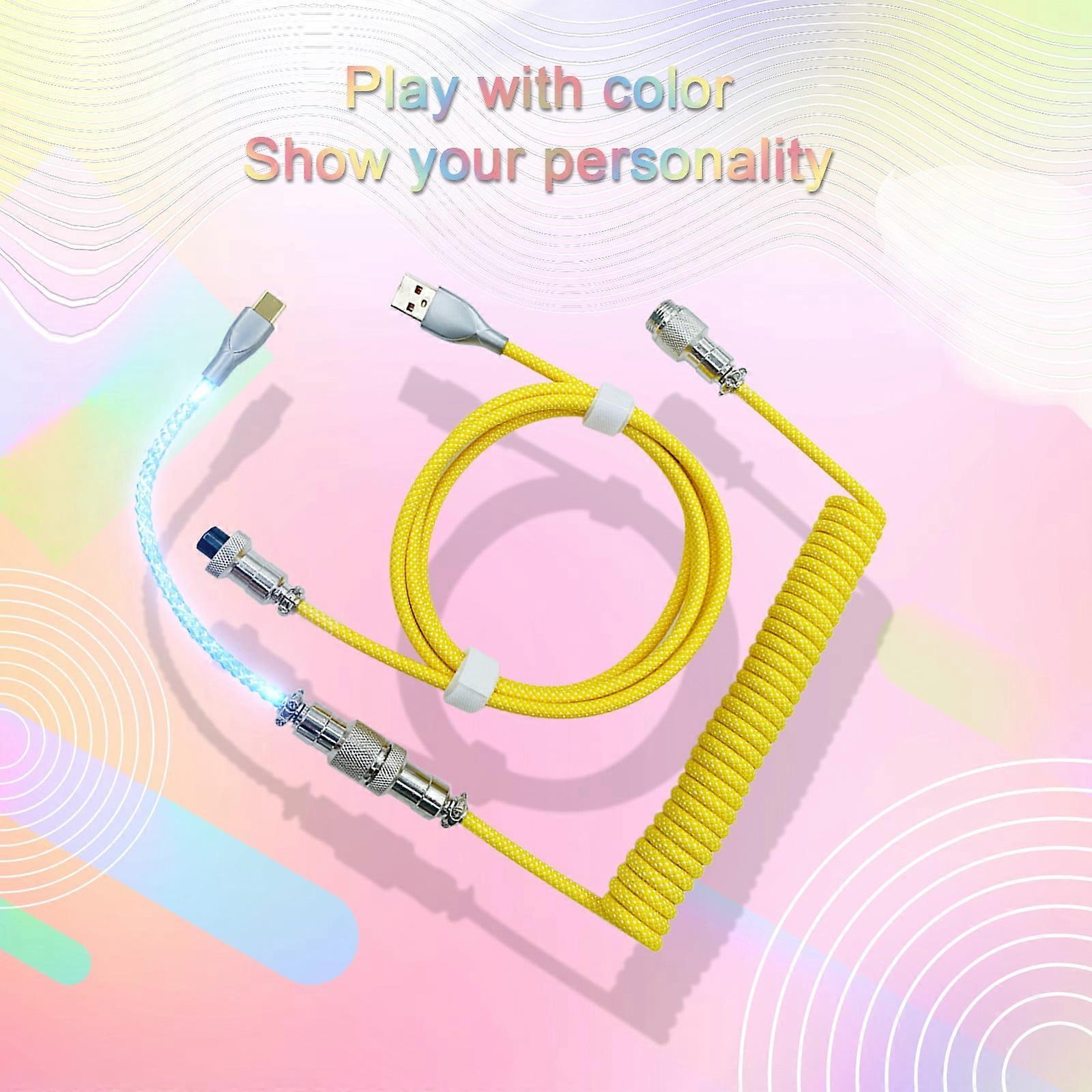 Coiled USB-C Cable 1.5M, compatible with RGB Gaming Keyboard - Double-Sleeved, Detachable Metal, Quick Response, LED Lights