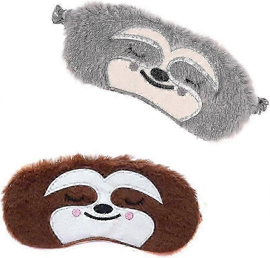 2 Pcs Funny Blindfold Fluffy Soft Silk Plush Sloth Sleeping Eye Mask Travel Eye Mask (gray Brown)