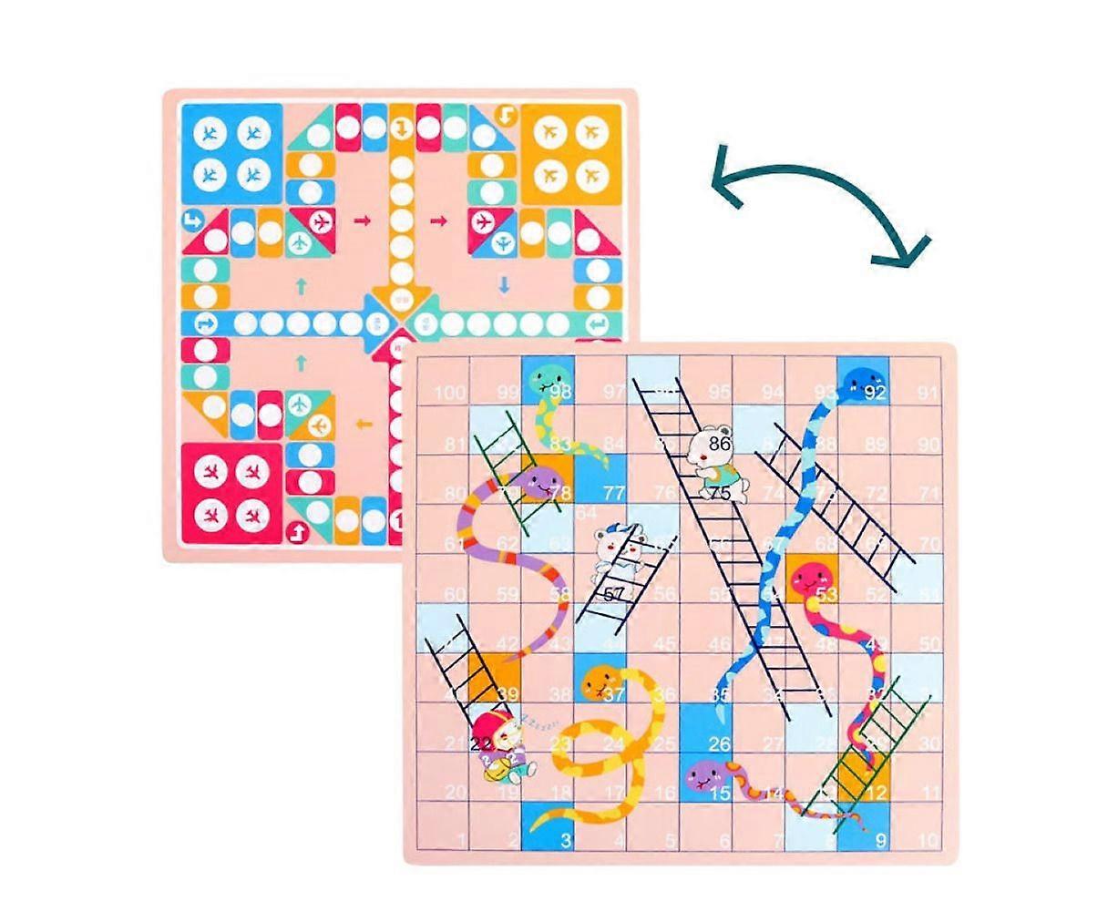 2 in 1 Double-Faced Wooden Flying Ludo Snake Ladder Game Board Kids Family Toy