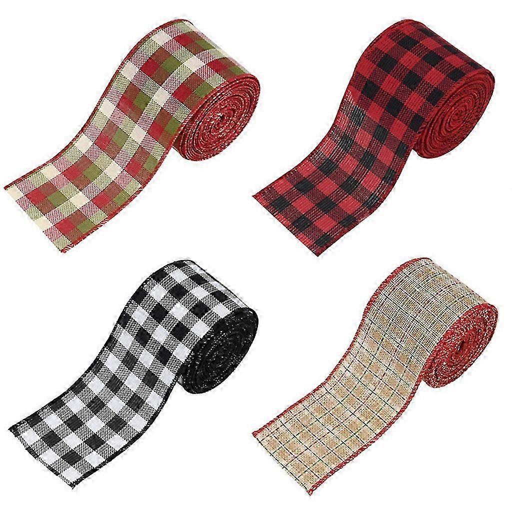 Gingham Check Ribbon For Christmas Tree Wired Ribbon For Gift Wrapping Christmas Ribbon Double Wired Edge Ribbon Printed