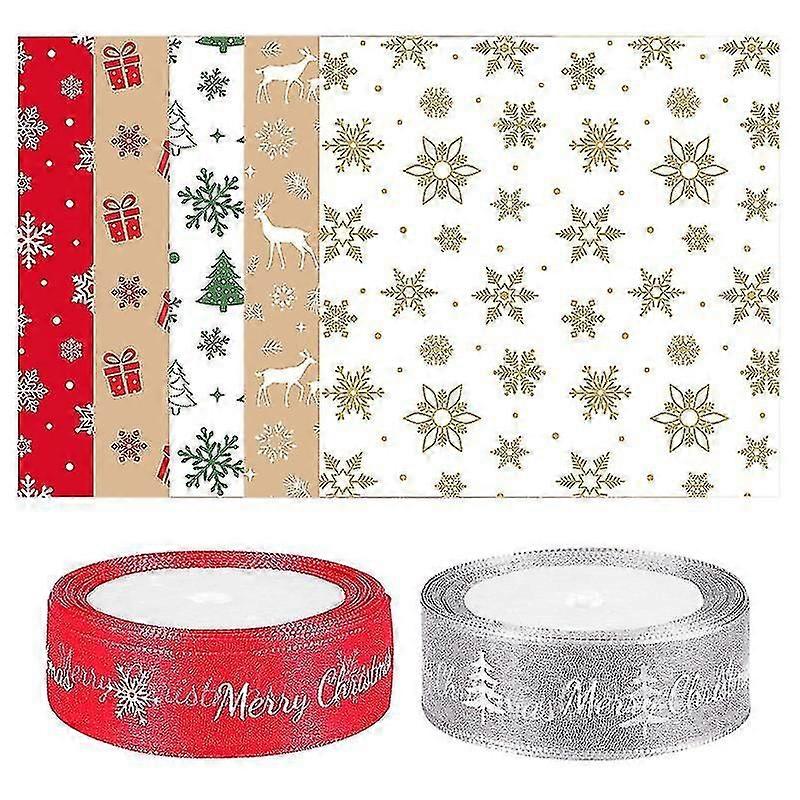 Ribbons & Trim Hemoton 50pcs Christmas Wrapping Sheets Assorted Christmas Bulk Gift Wrap