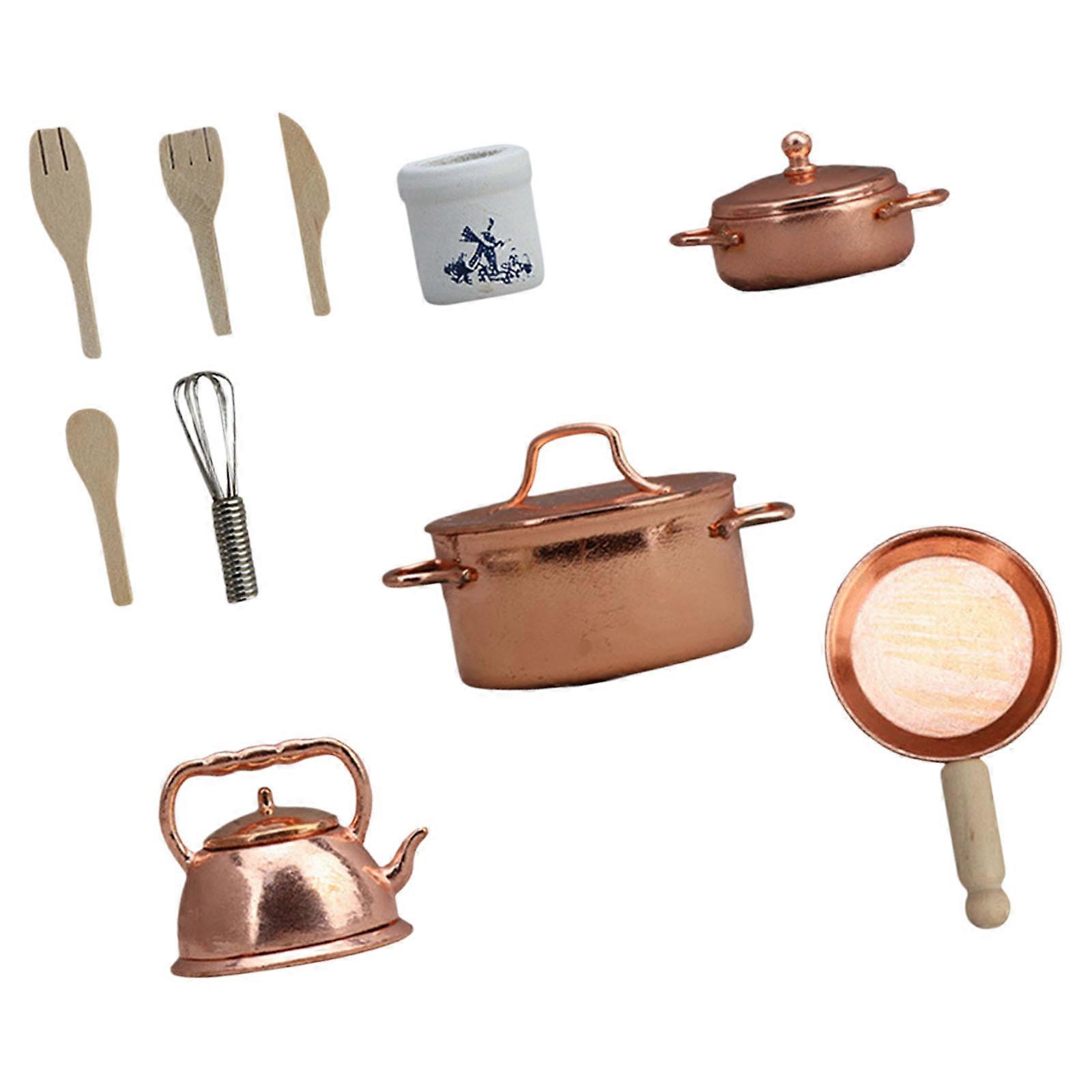 Mini Metal Utensils Set For Miniature Kitchen 1/12 Scale Including Frying Pan And Saucepan With Detailed Craftsmanship Multicolor
