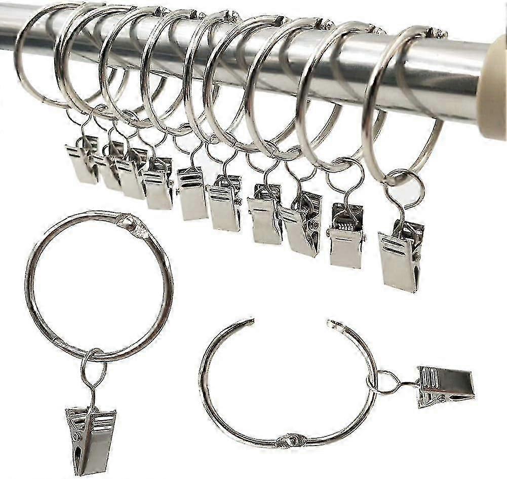 Curtain Rings,40 Pieces Curtain Ring With Clips,decorative Metal Drape Clip Hooks Set 40mm Inner Diameter Silver,rustproof,easy Open Clip Ri