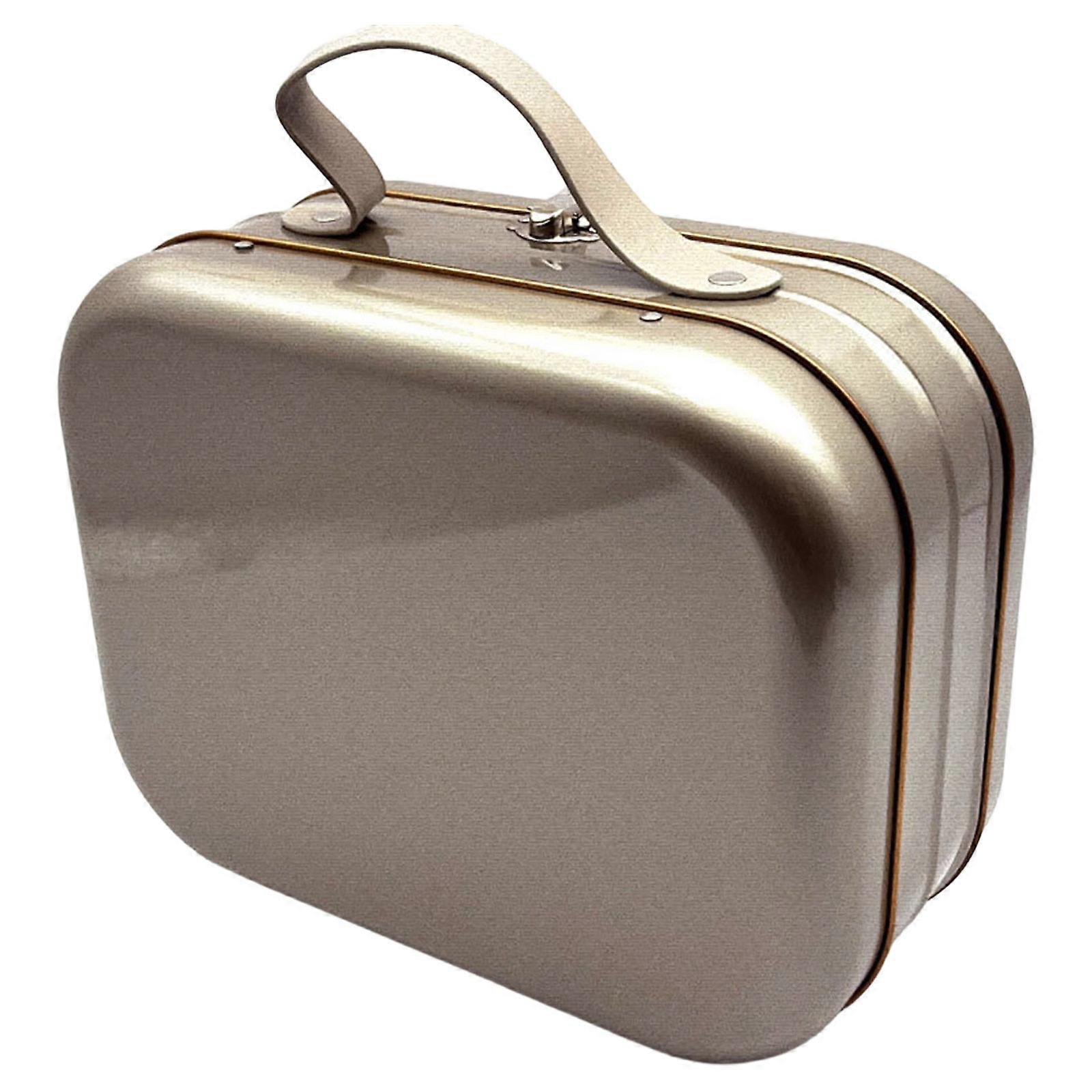 Antique Finish Tinplate Container With Sturdy Locking Clasp And Convenient Carry Handle Retro Storage Box  Silver