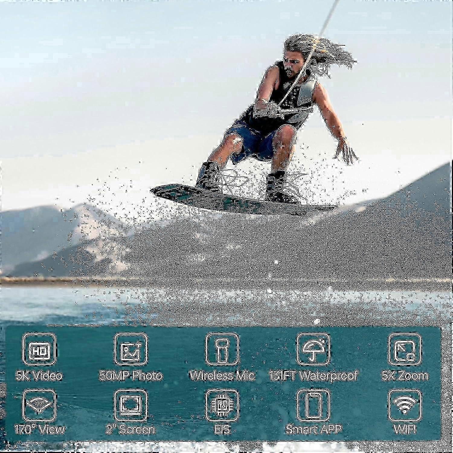 Action Camera 5K 30Fps Waterproof Camera With Audio Video Recording EIS Stabilization Wireless Mic 2024 New Model