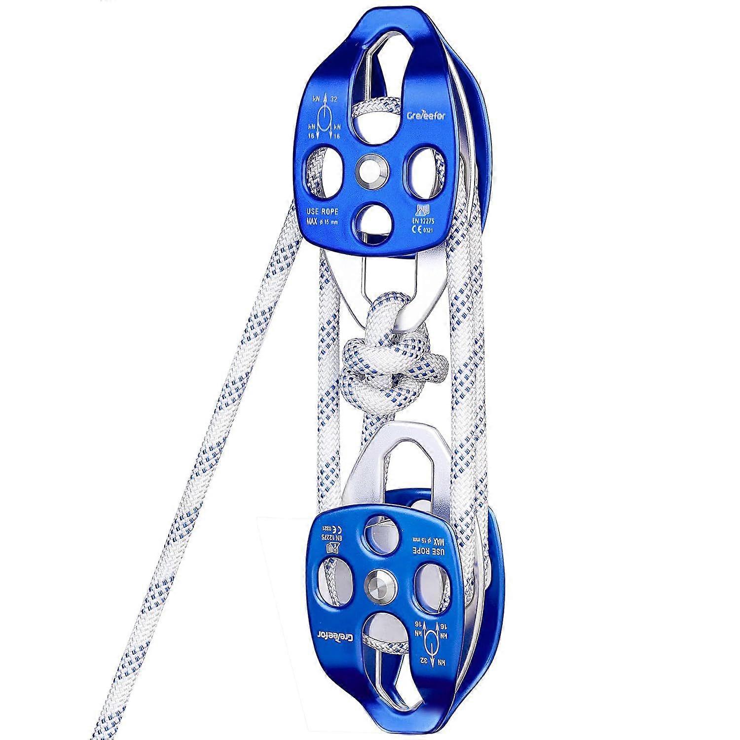 Heavy-Duty Double Block and Tackle Pulley System  100Ft x 1/2'' Rope, 7700