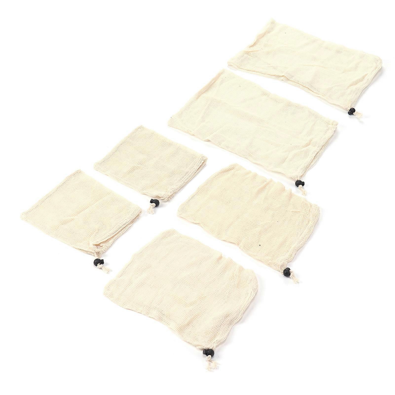 6Pcs Drawstring Storage Bag Cotton Mesh Waste Food Bag Single Side Drawstring Mesh Drawstring Pocket