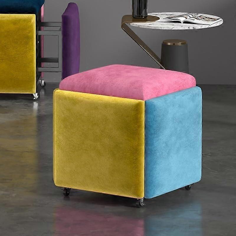 5 in 1 Velvet Nesting Ottoman Stool Set with Swivel Casters for Living Room, MultiColored, 45cm