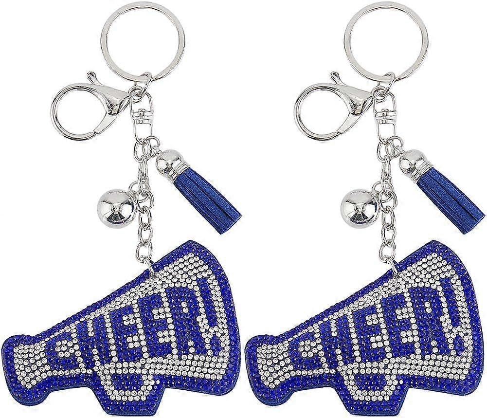 1 Box 2Pcs Cheer Keychain Bulk Megaphone Key Chains Blue Large Bling Word Inspiration Alloy Keyring Tassel Cheerleading Key Rings for Car Keys Women M