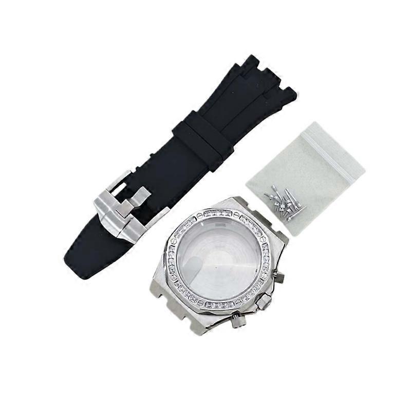 41mm Stainless Steel Brick-Patterned Case + Strap with Solid Case Back for Japanese VK63 Movement (White)