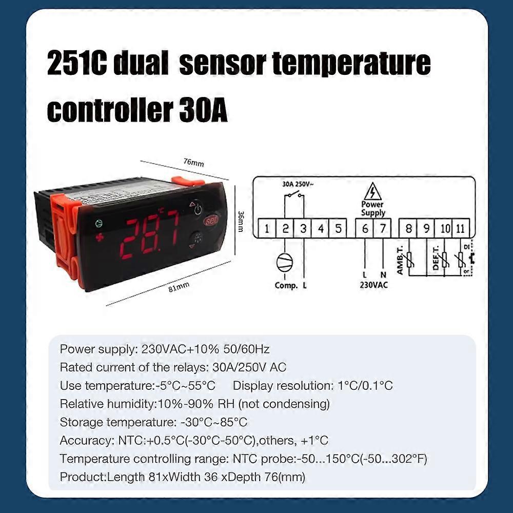 2025 Digital Touch Screen/Dual Sensor 16A/30A Thermostat Temperature Controller Thermoregulator Refrigeration Defrosting Alarm