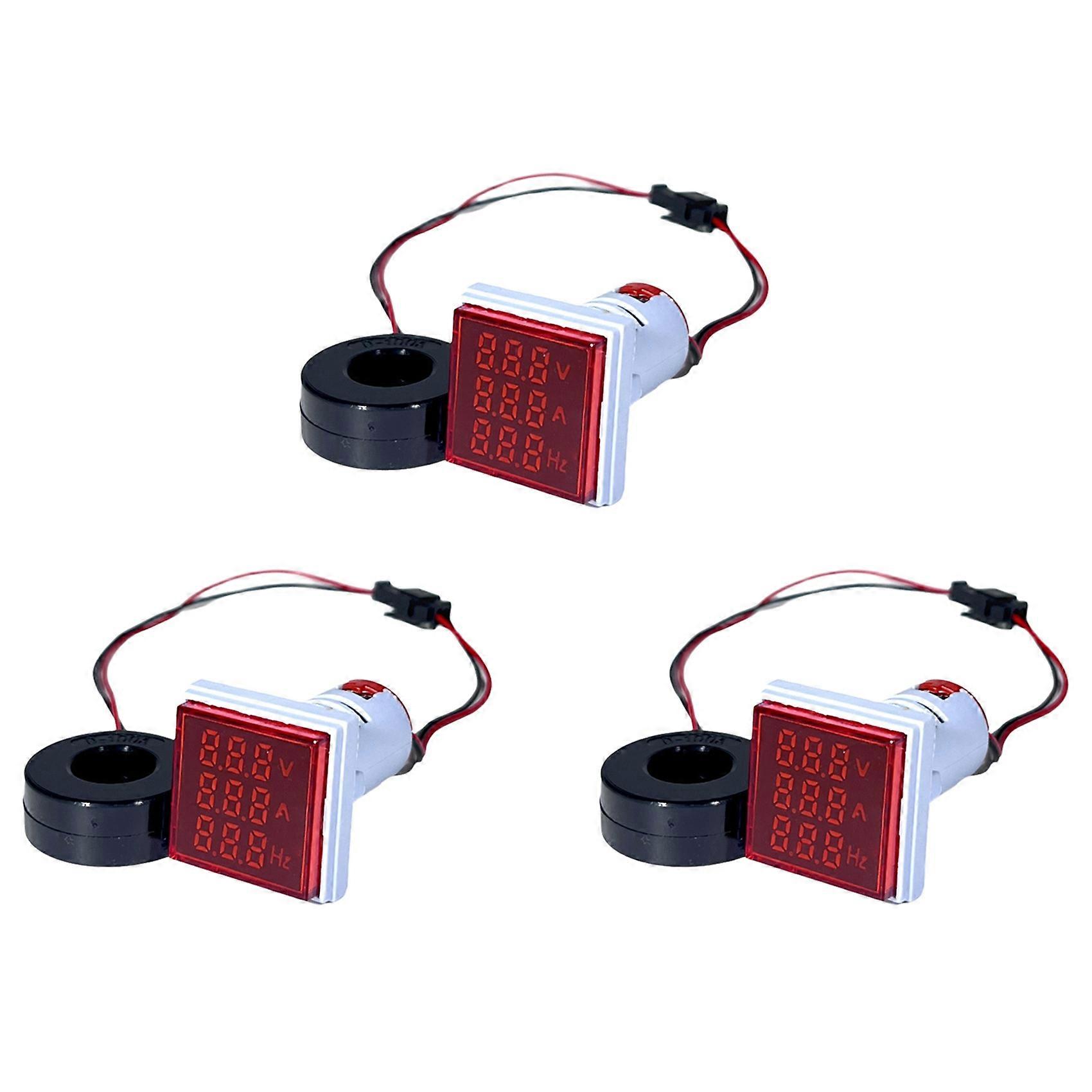 3X LED Digital Voltmeter Ammeter Hertz Meter AC6-500V Signal Lights Voltage Current Frequency Meter Indicator Tester Red