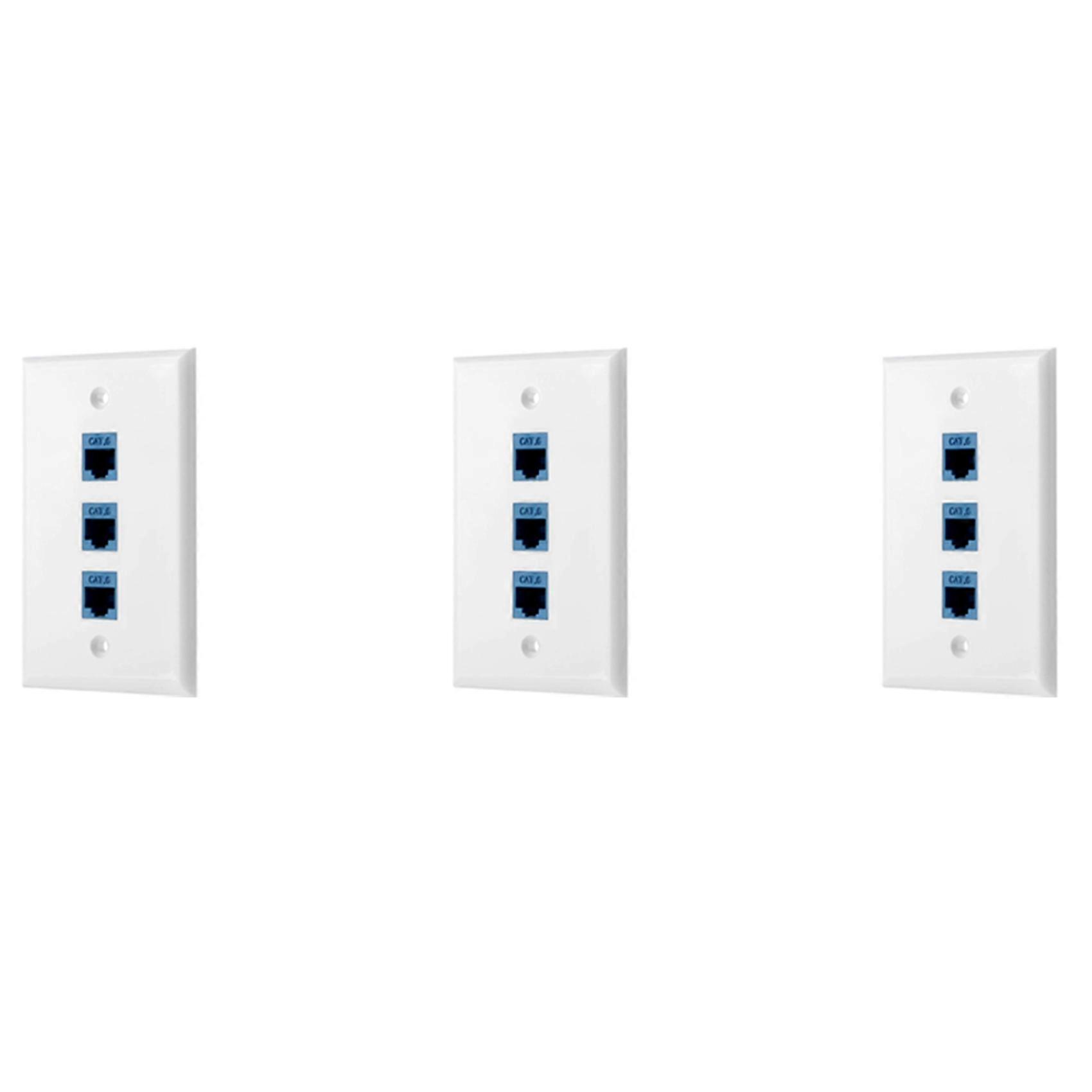 3Pack 3-Port Ethernet Wall Plate, RJ45 Wall Plate with RJ45 Keystone Inline Coupler Insert,Cat6 Keystone Jack Wall Plate