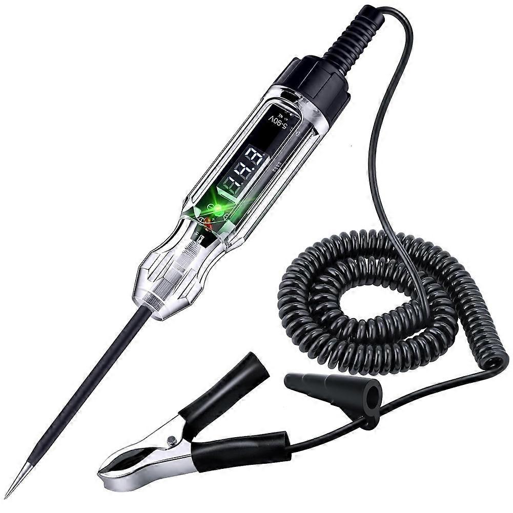 Automotive Test Light,5-90V Digital LED Electrical Tester, Circuit Tester with 140 Inch PU Spring Wire,for Checking