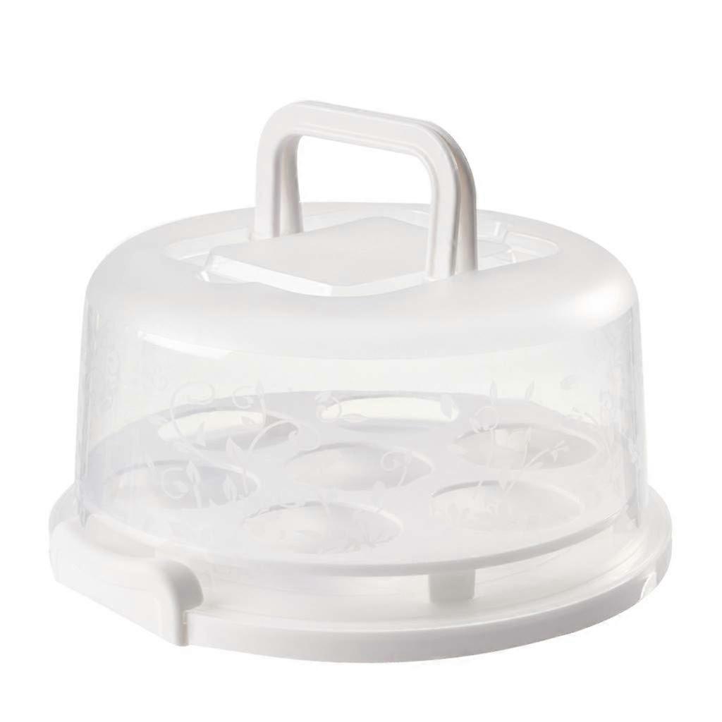 Cake Carrier with Locking Lid and Handle, Round Cake Holder with Cupcake Insert, 10 Inch White