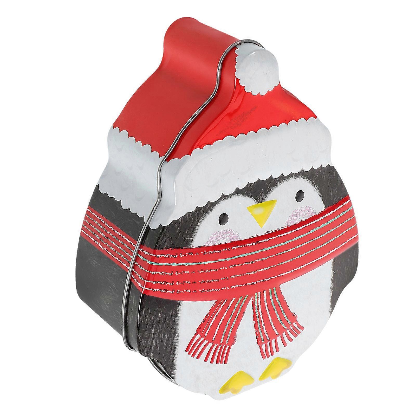 Christmas Cookie Container for Storage Penguin Tinplate Box with Lid