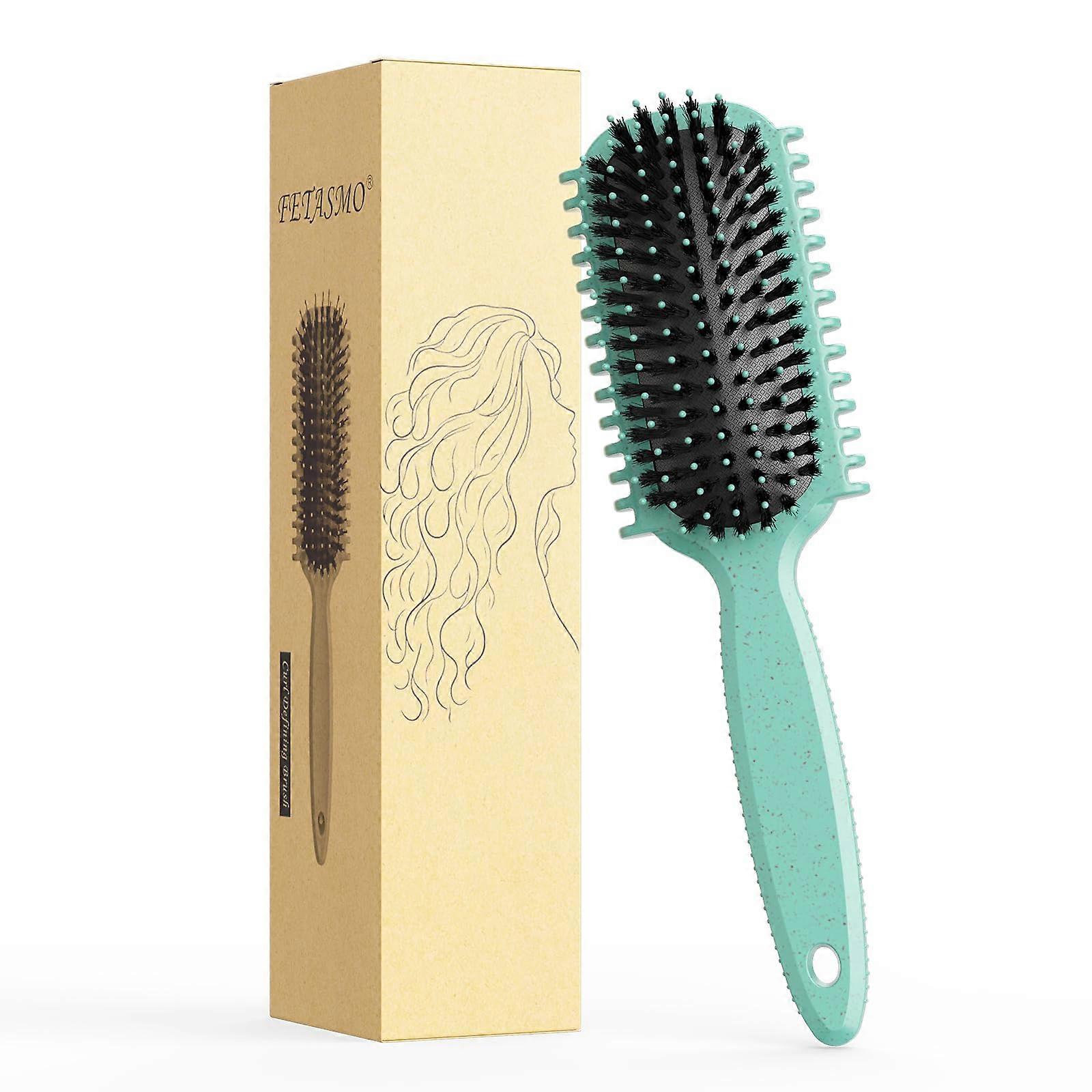Curly Hair Brush with Curl Enhancing Bristles, Detangling Anti Breakage Design, Green