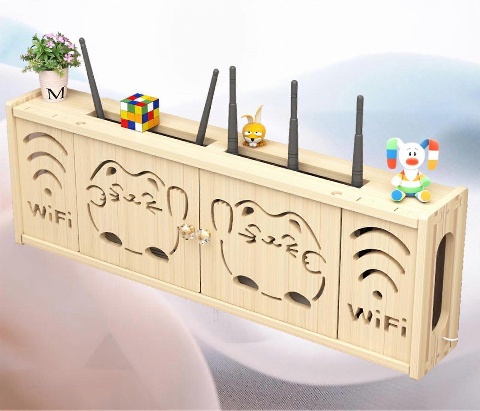 WiFi Router Wall Mount Storage Box with Cable Management, Ventilated Wall Shelf B71x24cm