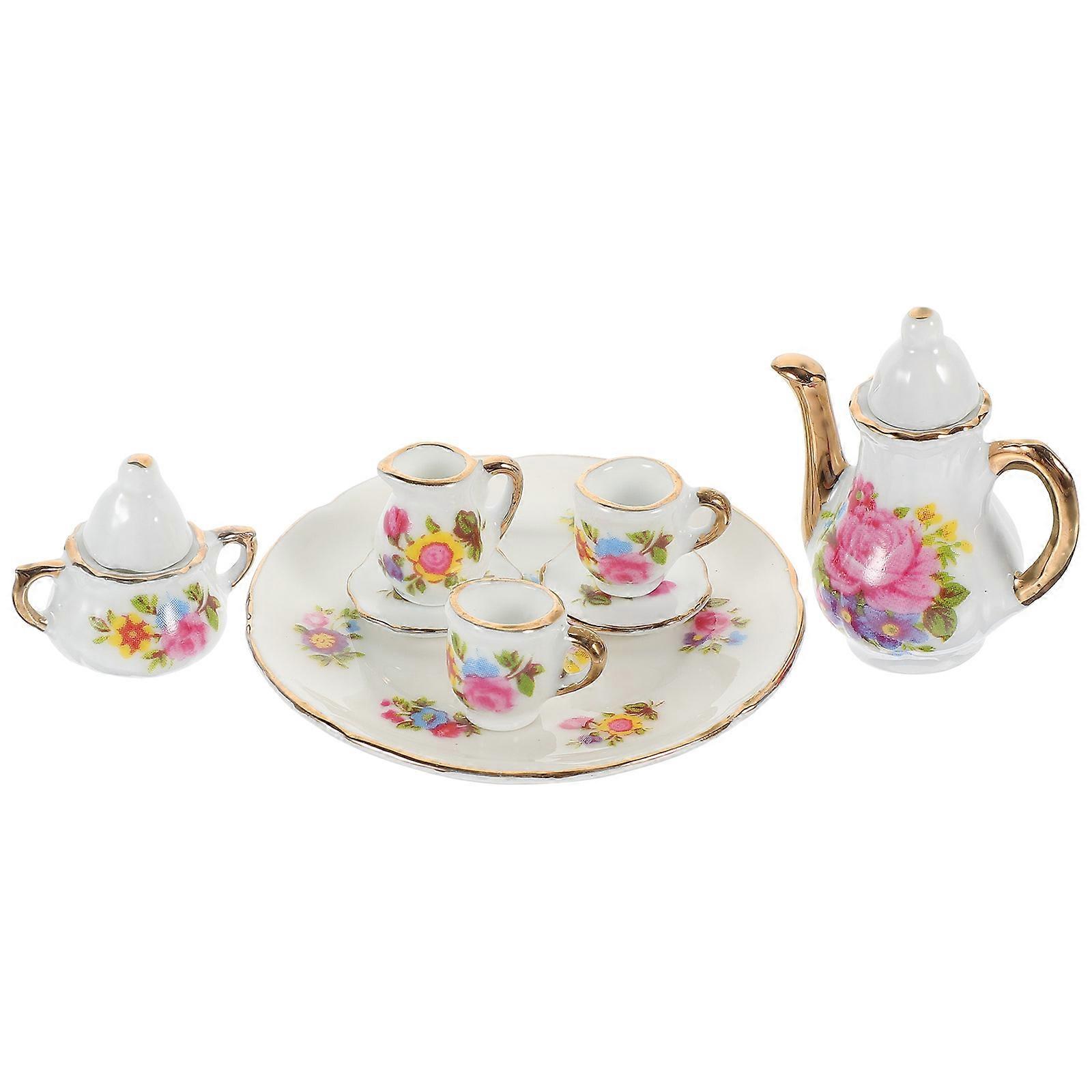 Mini House Tea Cup Ceramic Miniature Tea Set for Decor 1Set