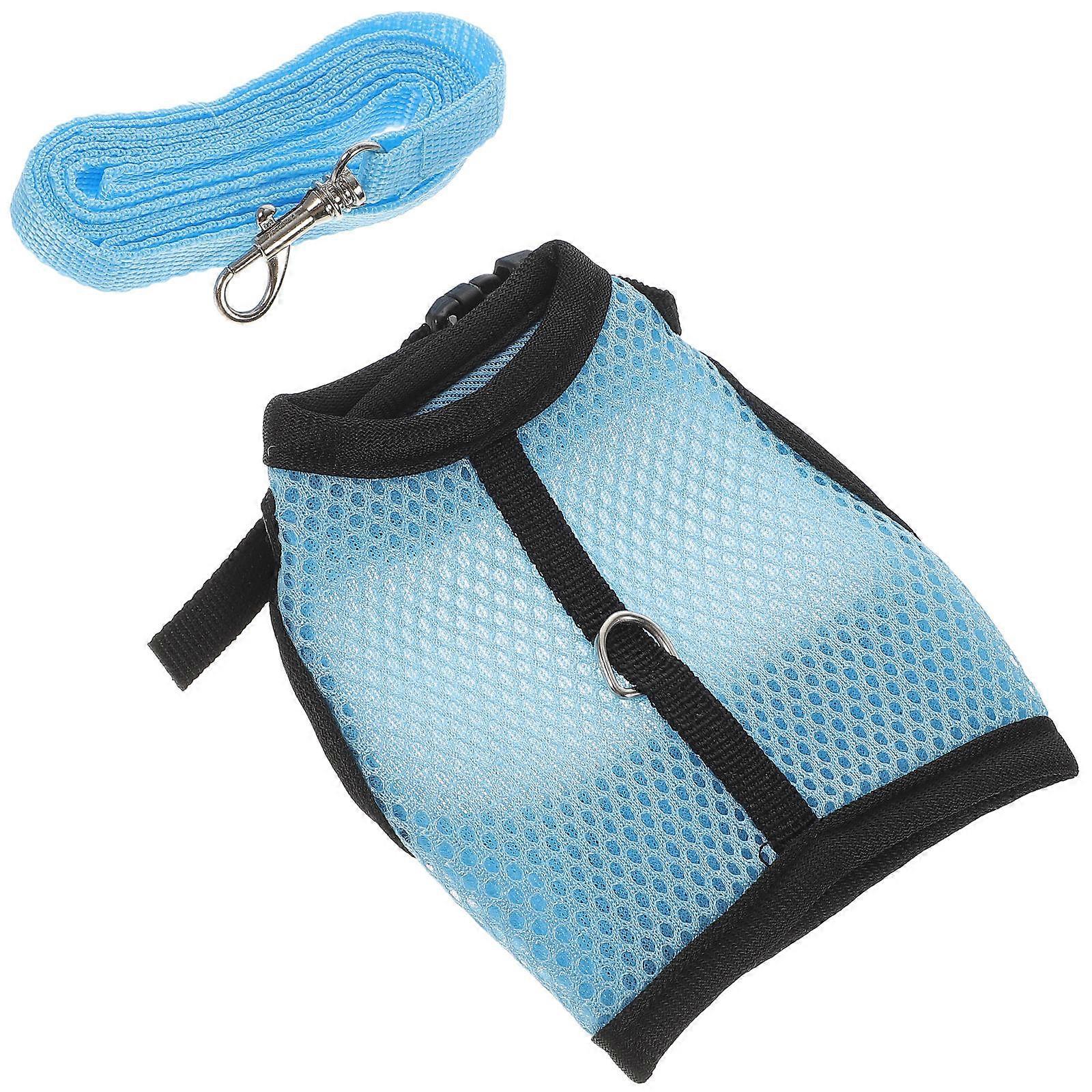Blue Mesh Guinea Pig Pulling Ropes Harness Set for Pet Use 1Set