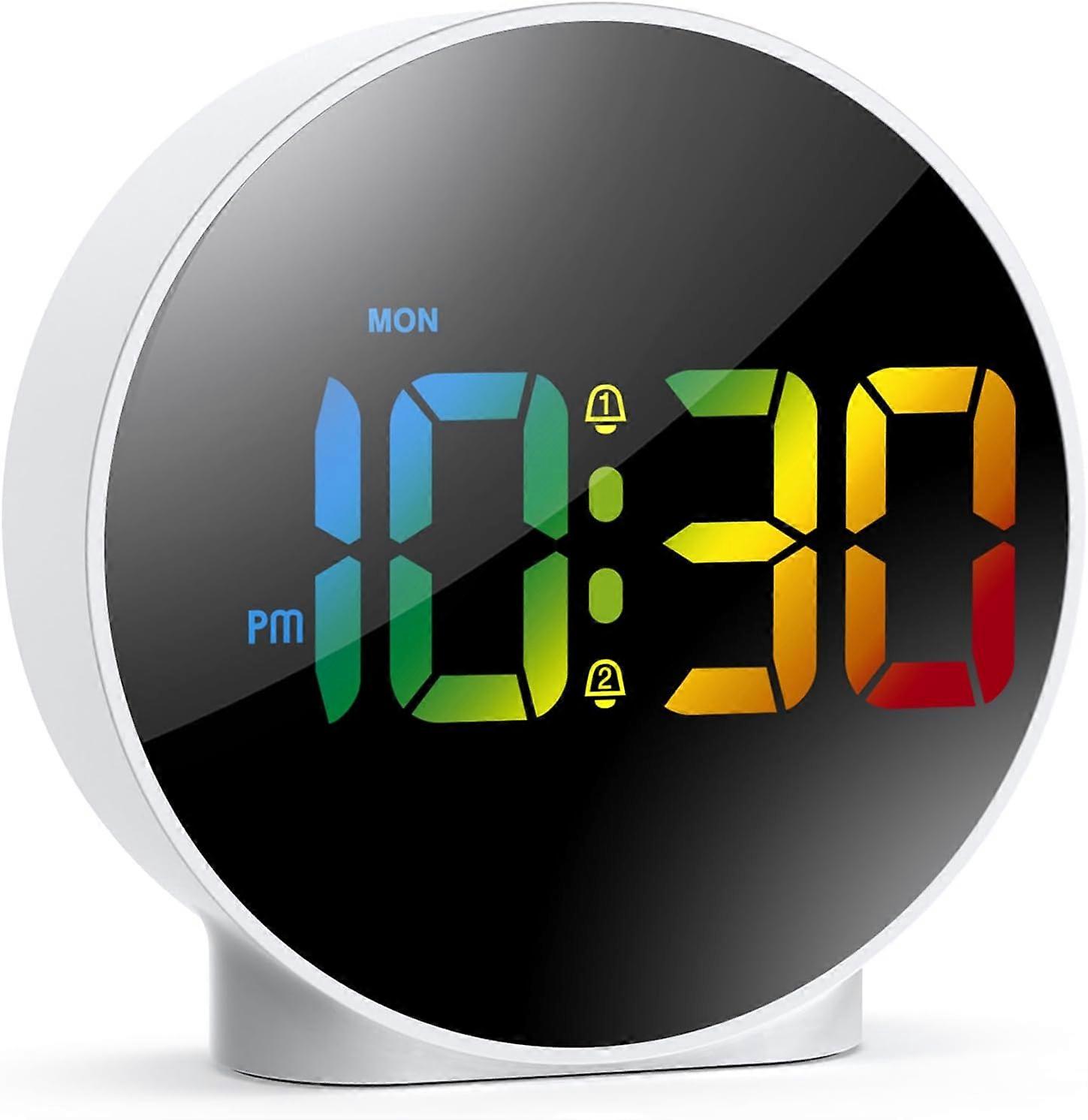Atomic clock desktop clock with voice control - LED alarm clock, adjustable brightness, night mode and temperature display (D)