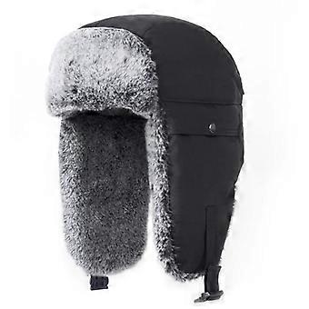 Waterproof winter warm hat, thickened fleece men's ski hat with detachable windproof face mask, suitable for head circumference 54-60 cm, black.