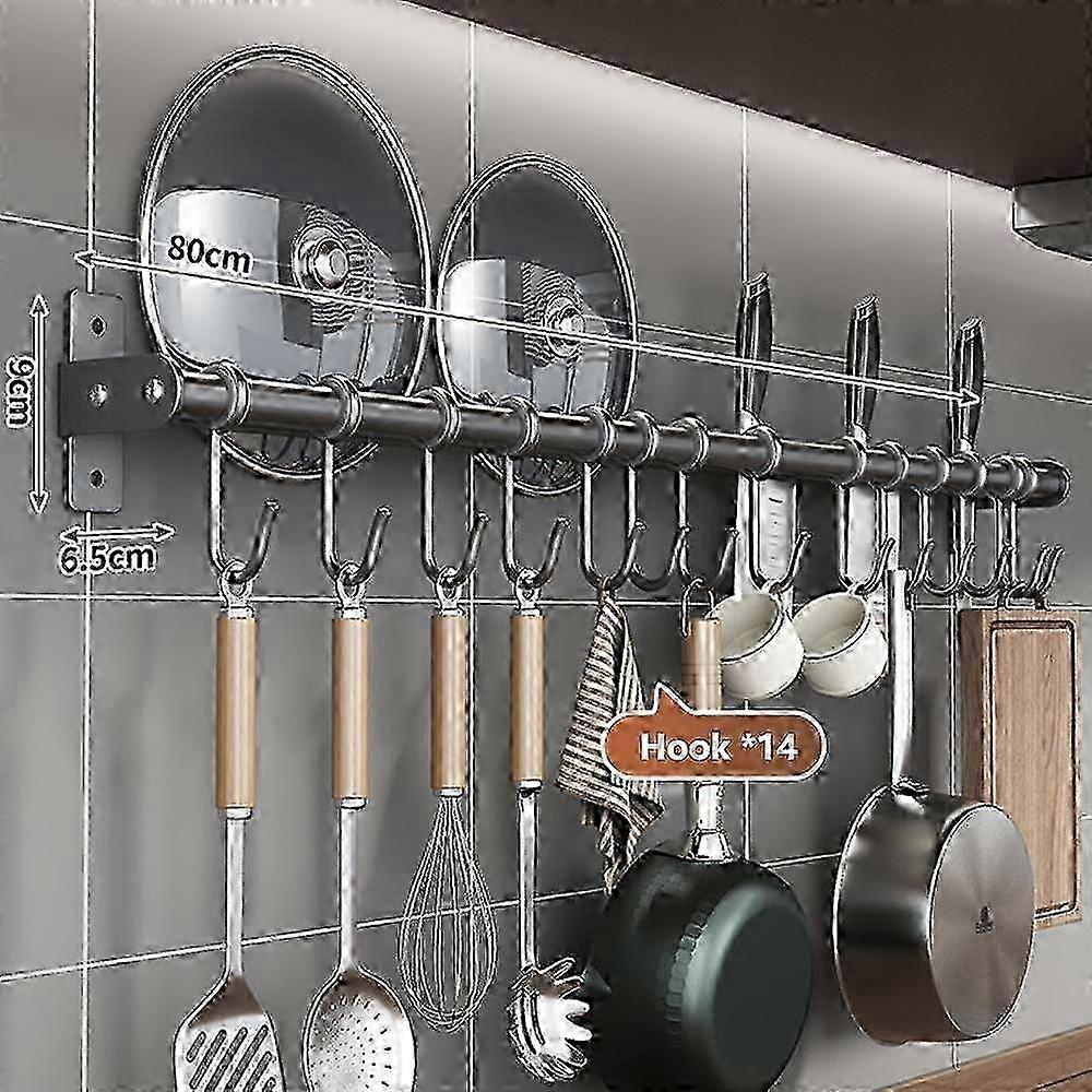 2025 Kitchen Hanging Rod with Movable Hooks Wall-mounted Storage Rack Row Hook