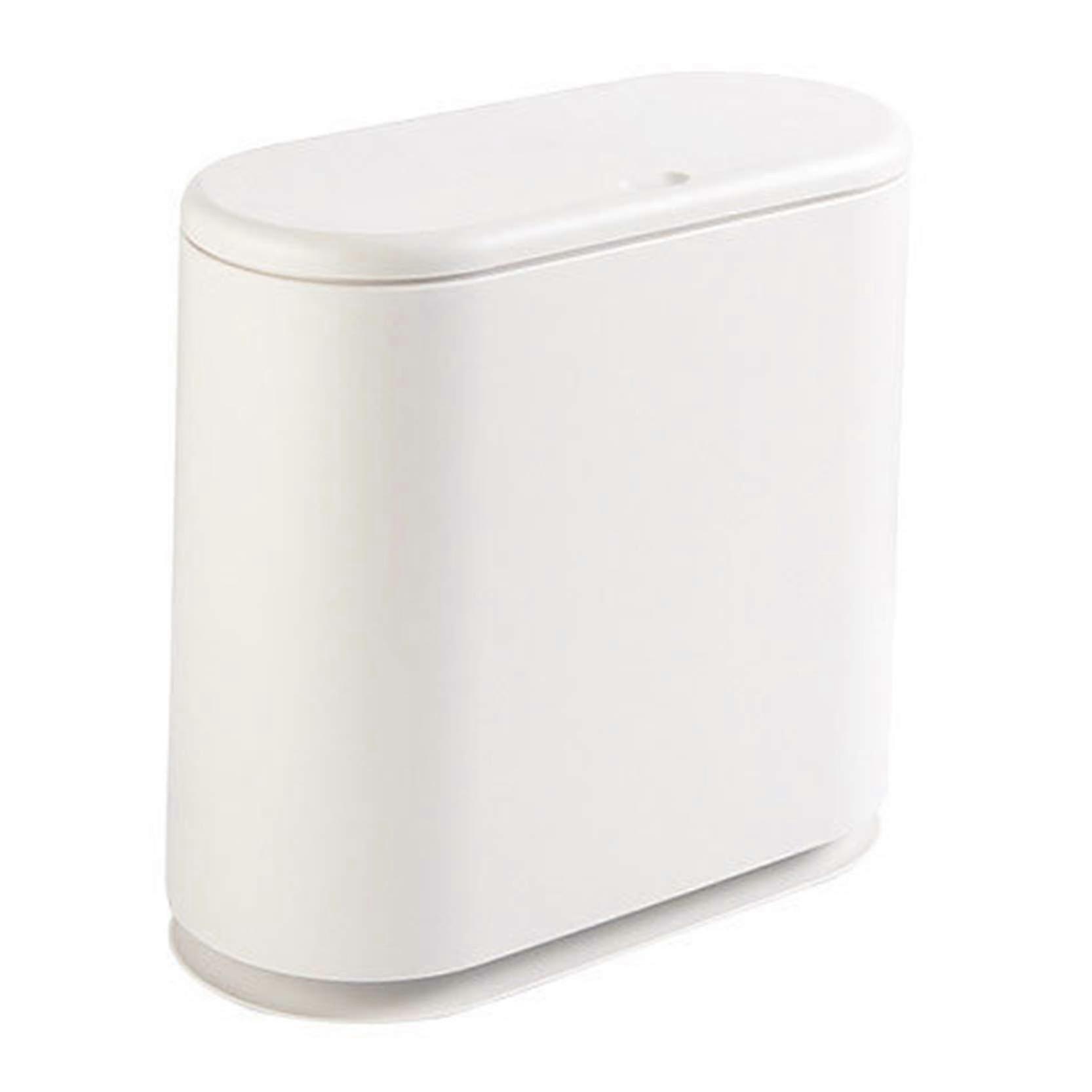 Slim Bathroom Bin with Soft Close Press Lid, 10L White Plastic Waste Bin for Kitchen or Office