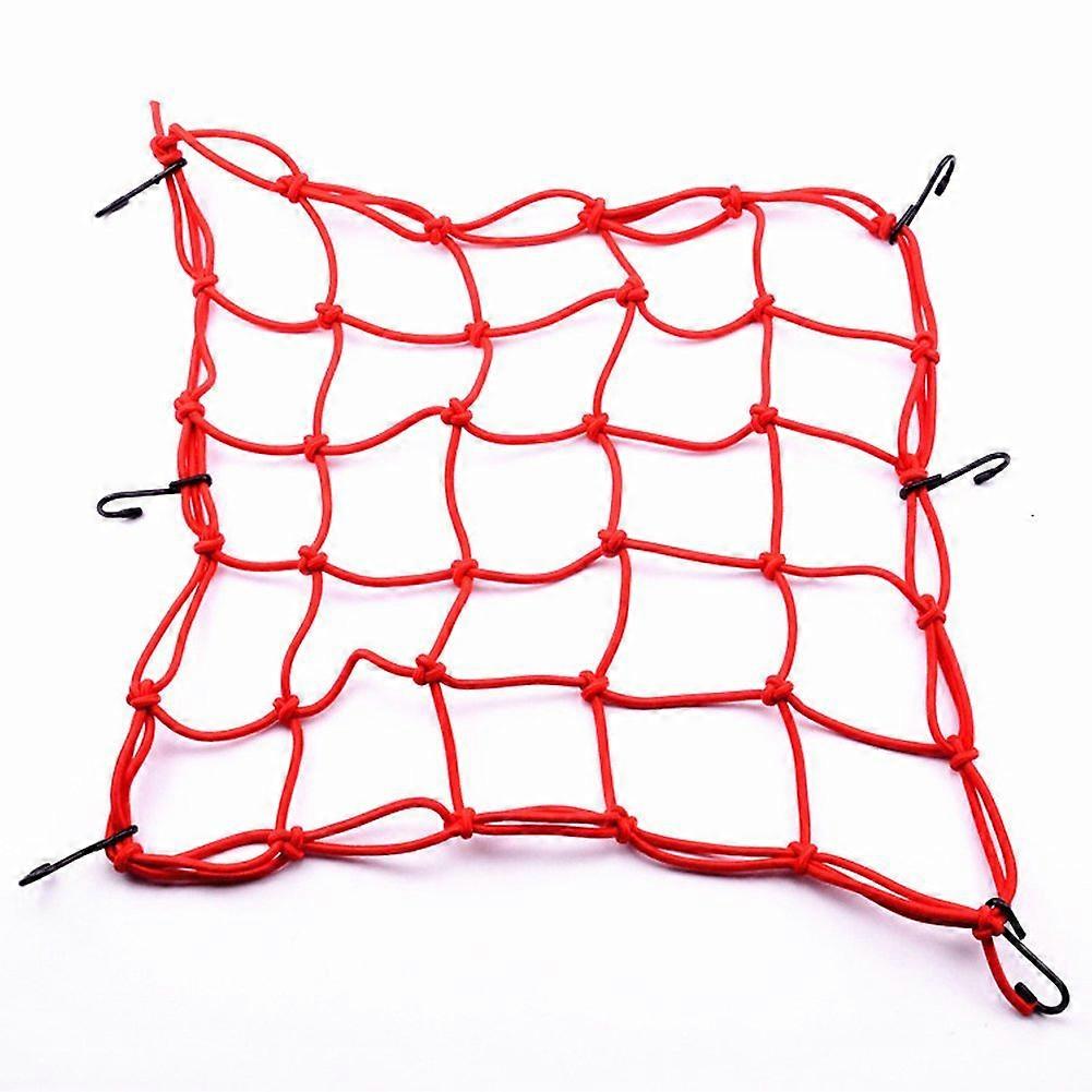 Motorcycle Cargo Net 15x15 with Durable Metal Hooks for Helmet and Bicycle Luggage, Red