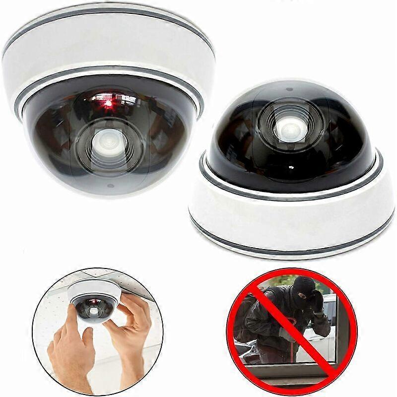2-Pack Professional Dummy Flash Dome Camera with Lens and Flashing LED (White)