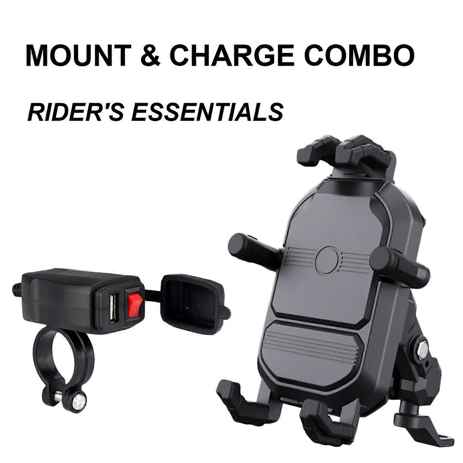 Motorcycle Phone Mount with 35W Fast Charging and Secure Grip for Handlebar Use