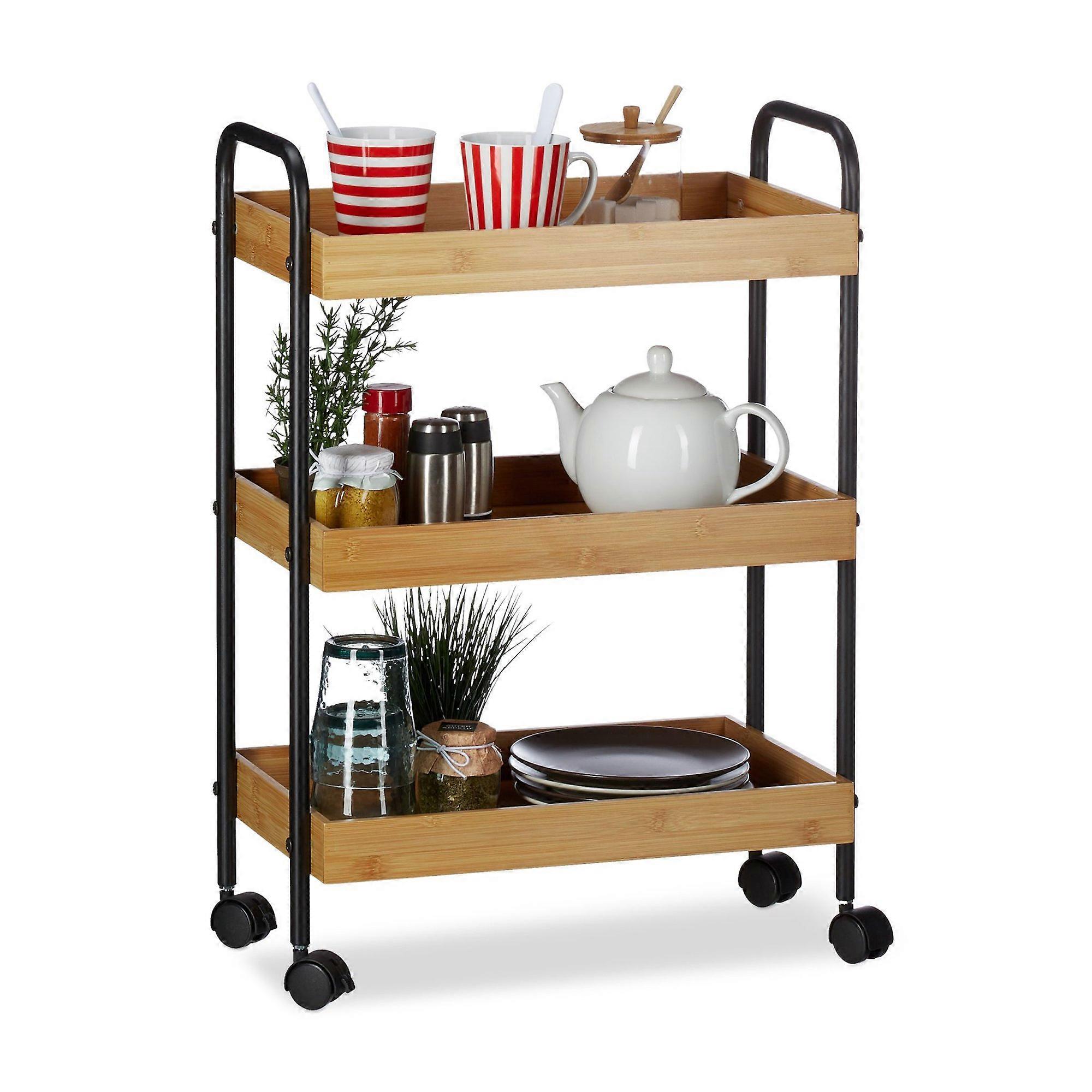 3-tier bamboo serving trolley