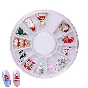 Nagelkunst-Deko-Zubehör, weihnachtliches 3D-Nagelspitzen-Rad, sortierte Farben, runde Scheiben, DIY-Nagelkunst für Frauen und Mädchen, 12 Stück