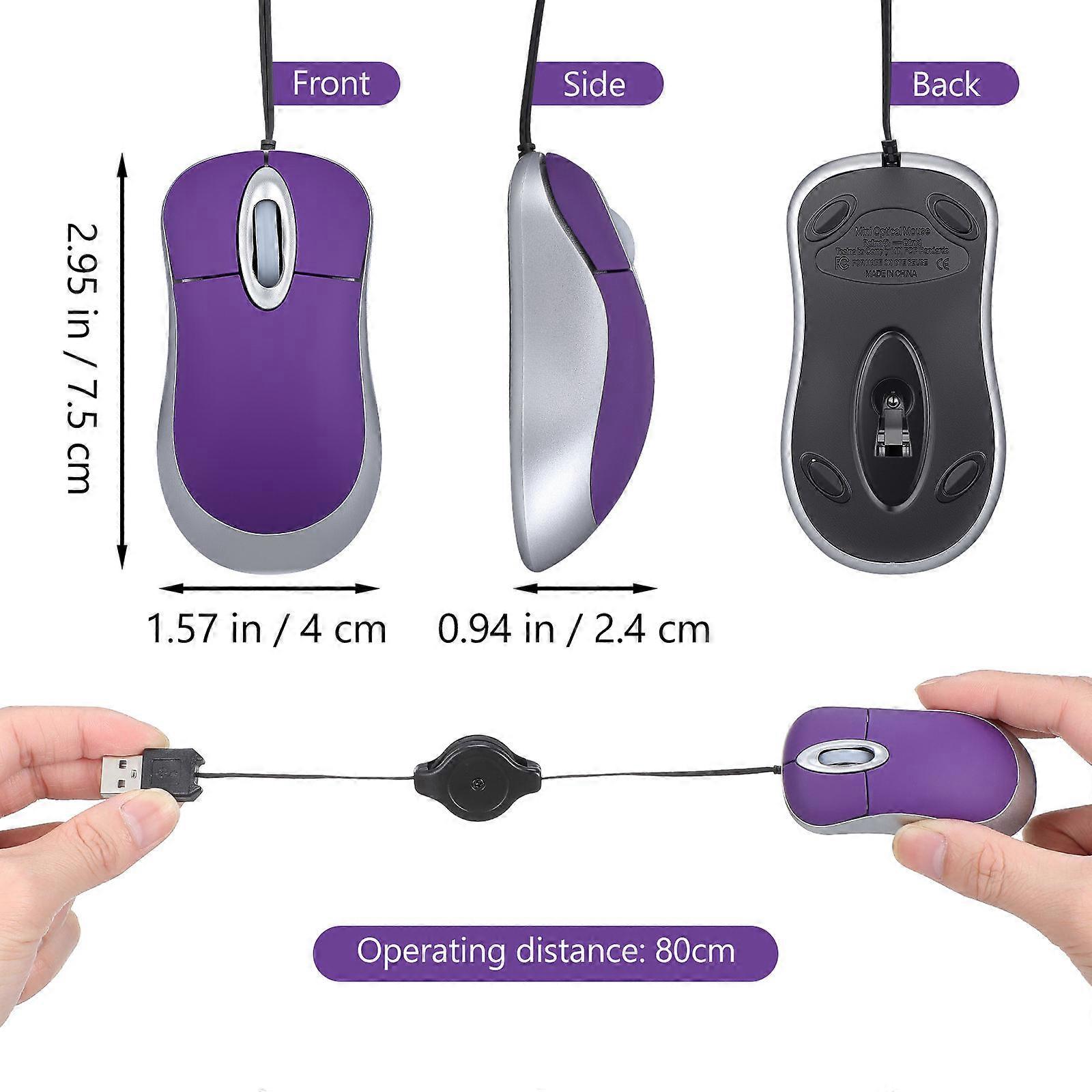 USB Mouse Mini Telescopic Portable for Computer Use Purple
