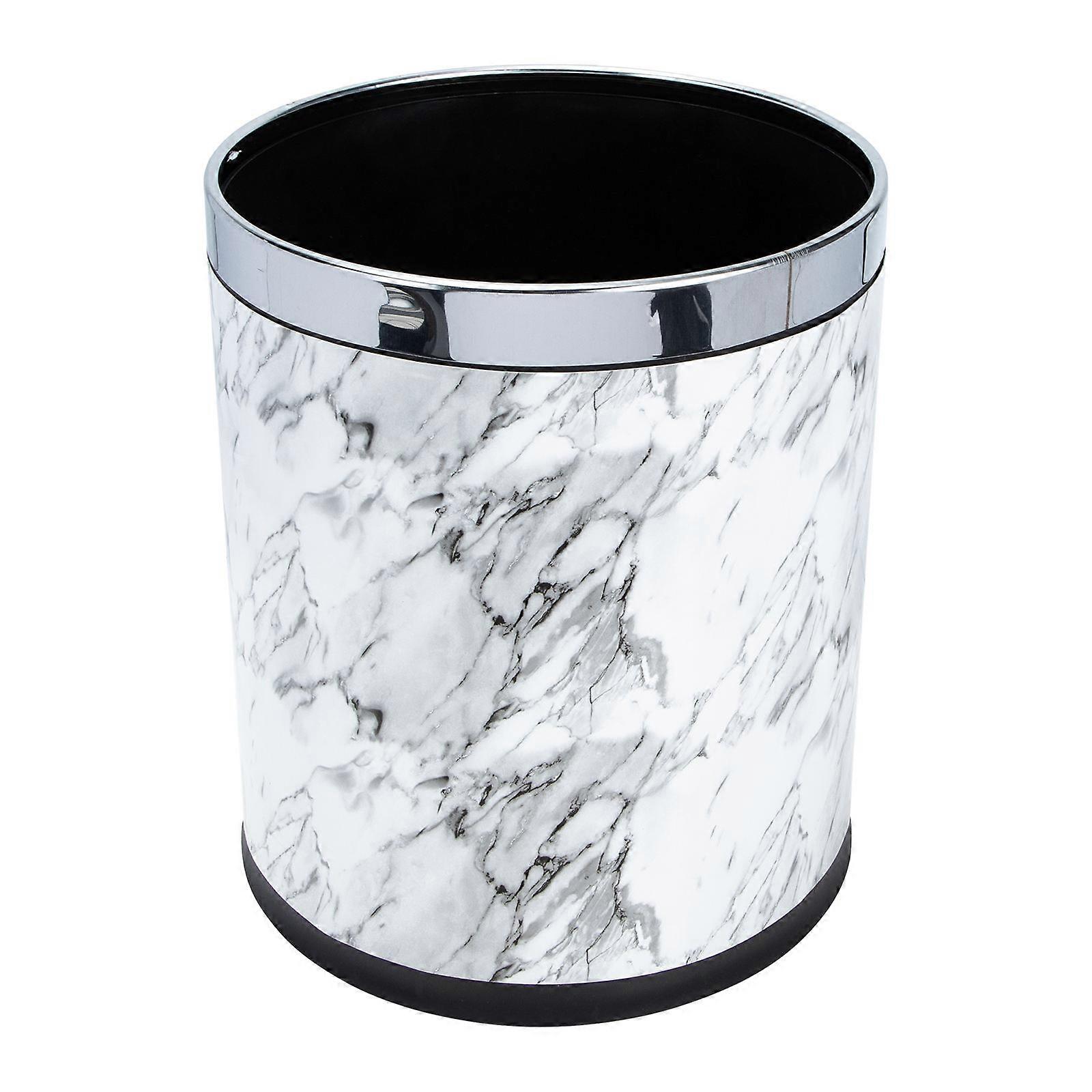 Bathroom Trash Can Marble Pattern Plastic Bin for Home