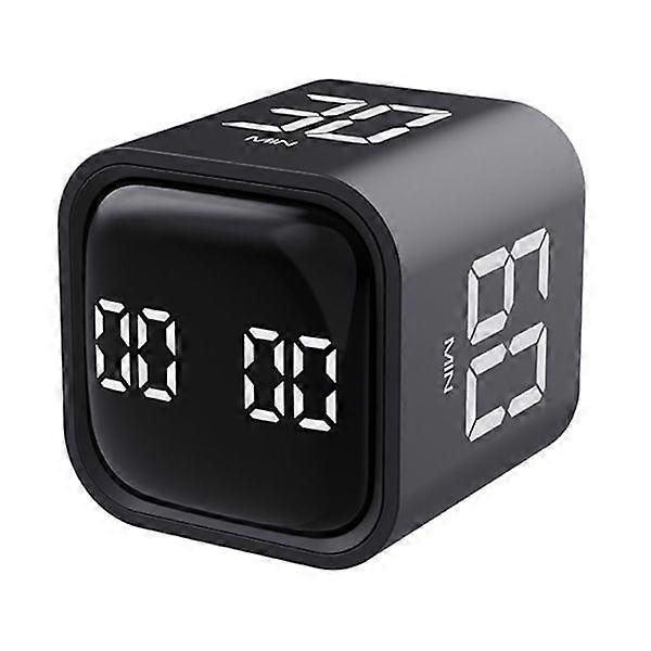Productivity cube timer with gravity sensor, reversible LED display, 4 preset times, Black
