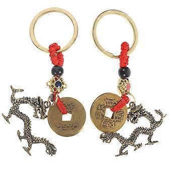 Creative Dragon Keychains Key Pendant Everyday Use Golden Cotton Rope 2Pcs