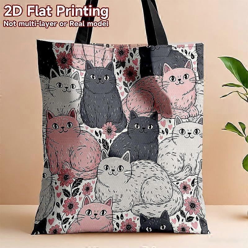 1 sac à main rose pour femme, motif chat et chaton - Sac réutilisable mignon avec impression par transfert à chaud, forme rectangulaire - f-Rpolk