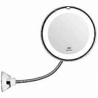 10X Magnifying Suction Mirror,Dimmable LED Lighted Power Locking Suction Cup with Day Light and 360 Degree Swivel,Portable Vanity