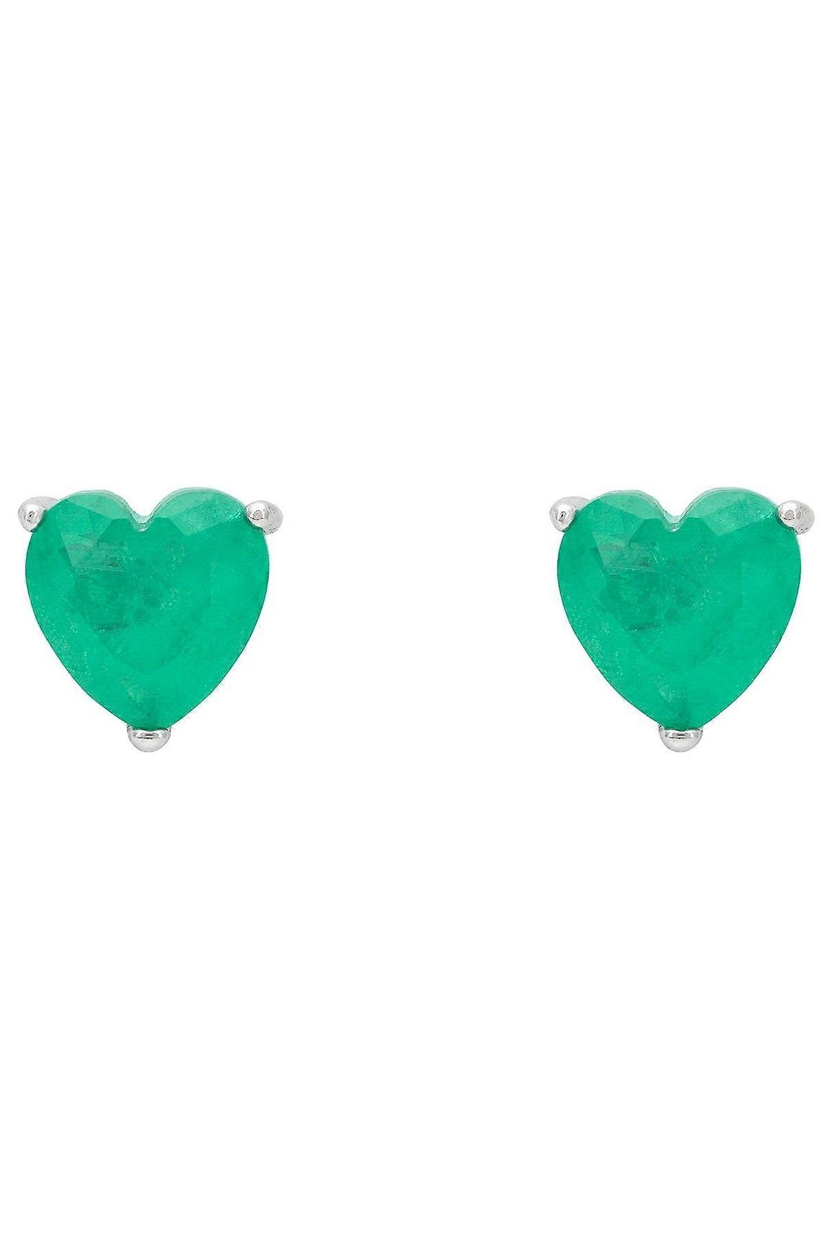 Amore Heart Stud Earrings Colombian Emerald Silver
