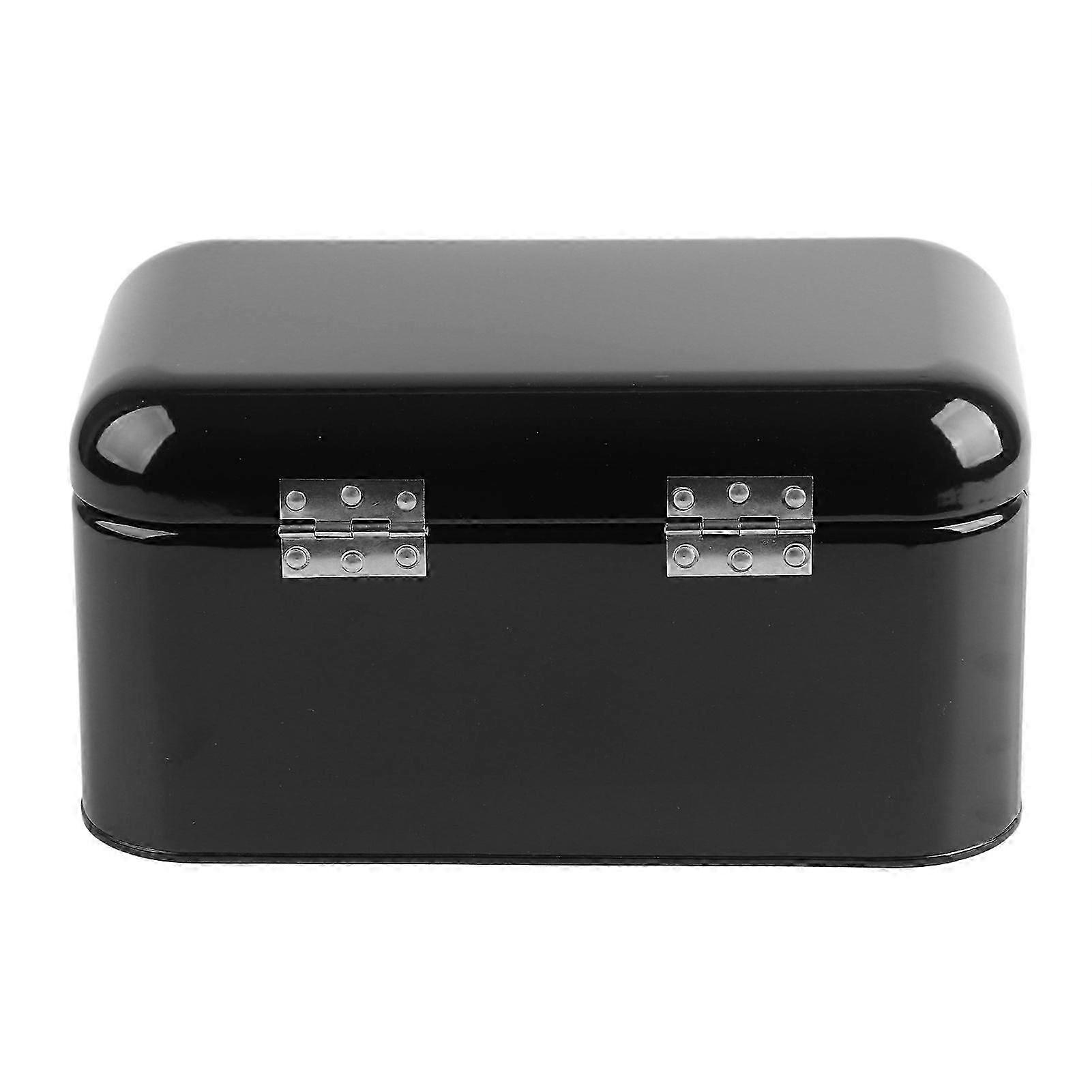 Solid Color Retro Metal Bread Bin Box Large Capacity Kitchen Storage Container (Black)