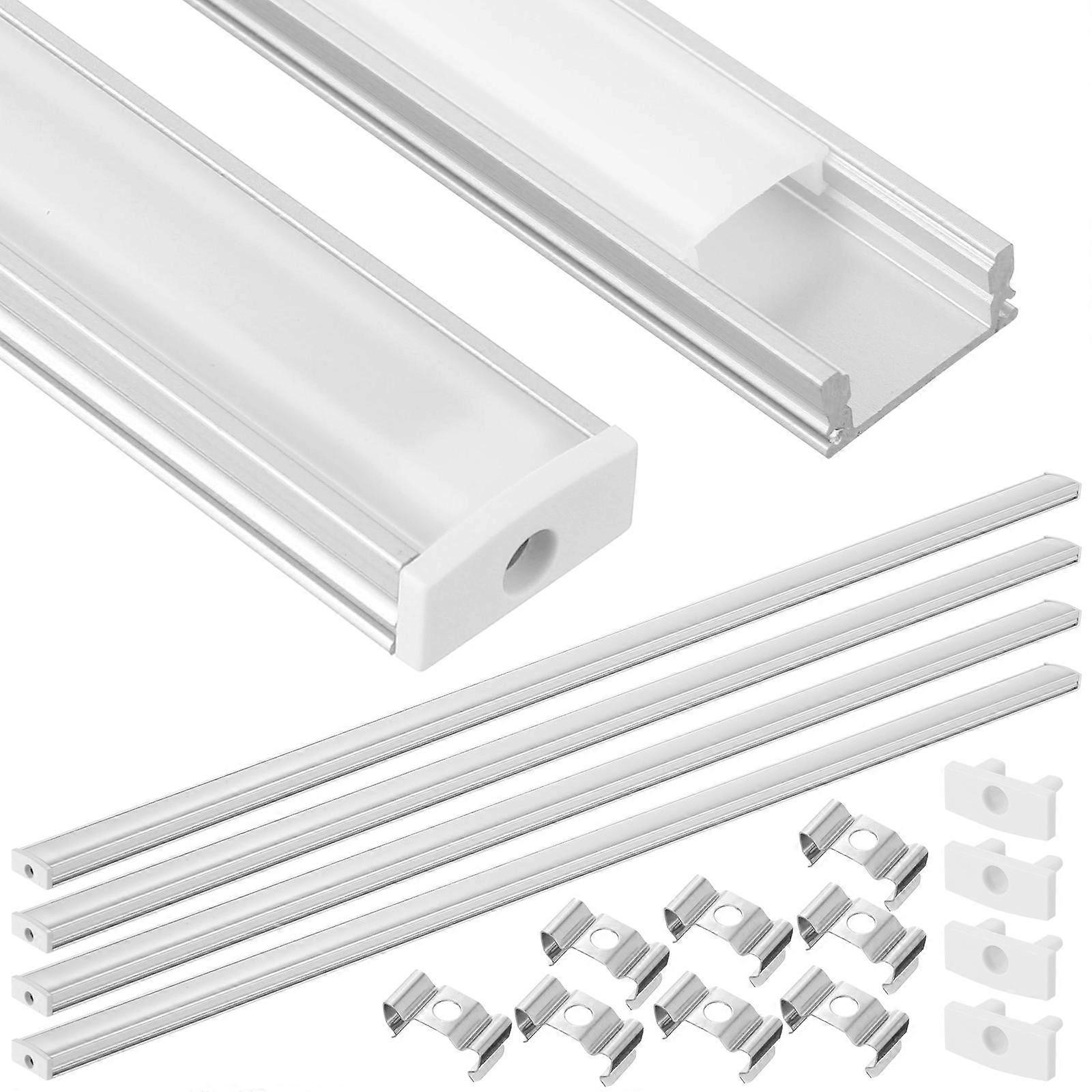 4 Sets LED Channel System Silver U-Shape LED Diffuser with Milky White Cover