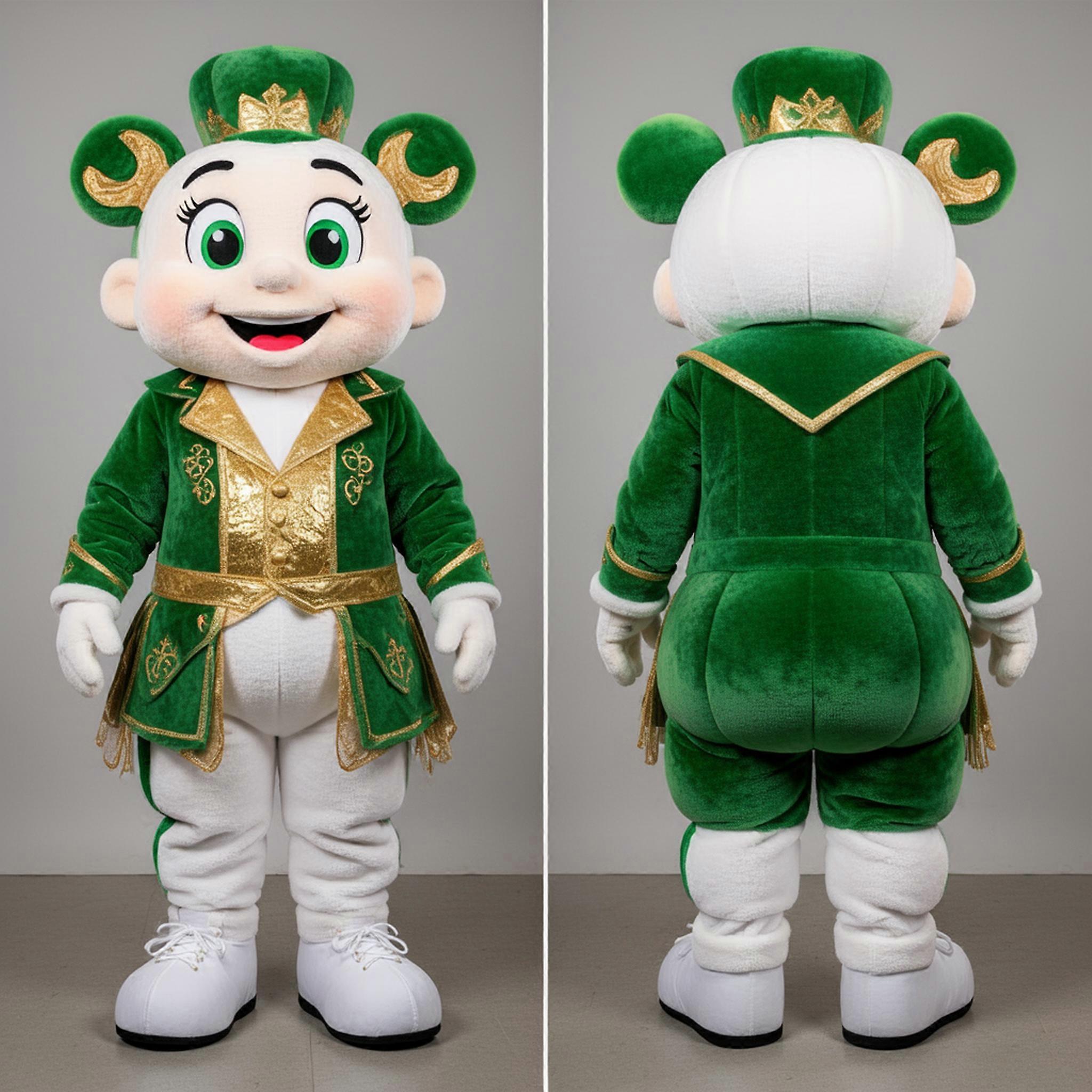MASTICOT White Plush Irish Dancing Shoes Mascot With Shamrock Patch