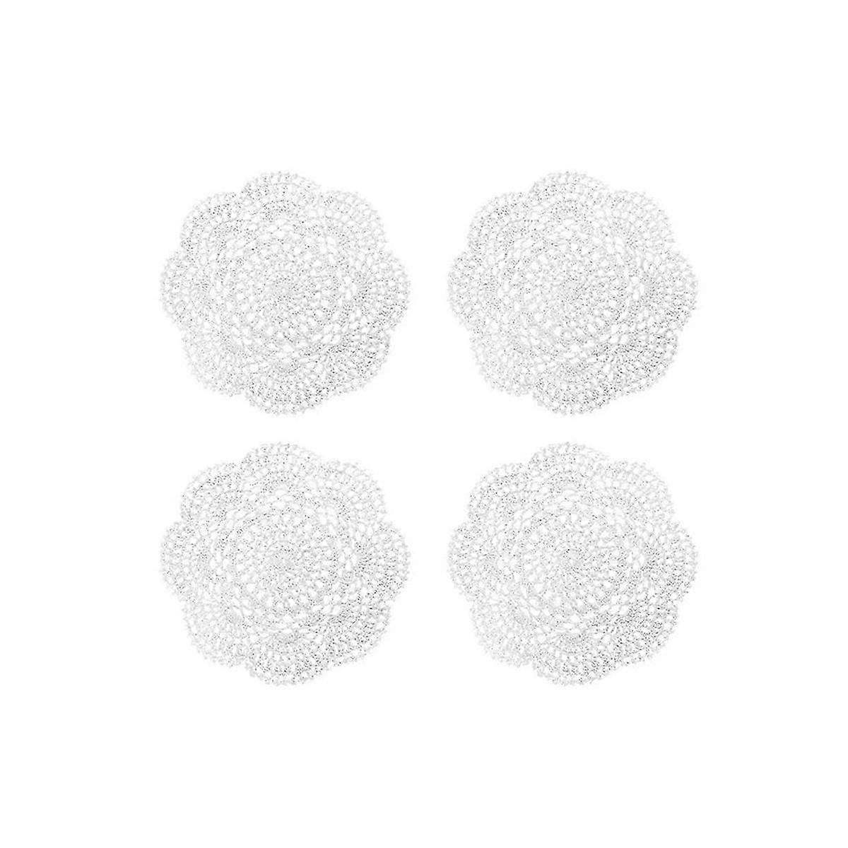 4PCS 8.6 Polegadas Doilies Crochê Redondo Renda Doily Placemats Feitos à Mão Algodão Crochê Coasters (Branco) js