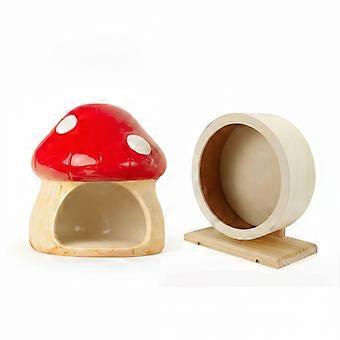 1 Piece Ceramic Hamster House with Running Wheel And Feeding Bowl for Small