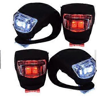 Set of four front and rear bicycle lights (red and white) Waterproof silicone housing, compact and easy to install bicycle lights